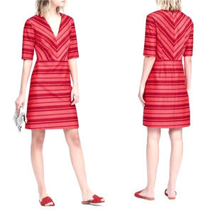 Banana Republic Red Striped V-Neck Short Sleeve Dress